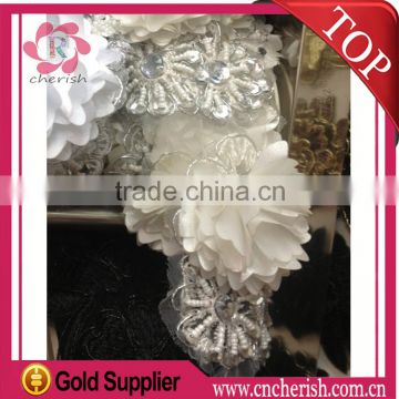 Fashion hot selling chiffon flower with rhinestone for wedding dress