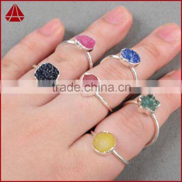 Druzy wrapped authintic stone full finger ring in sterling silver gems ring