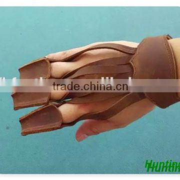 Archery Protector Finger Guard And Traditional Leather 3 Finger Brown Archery Gloves For Archery Shooting