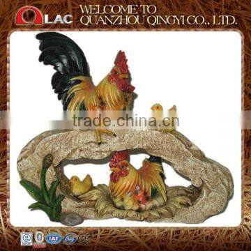 resin rooster and hen family on stone statue garden gift