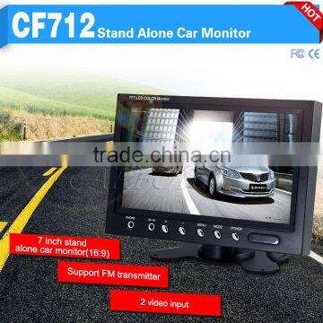 stand alone car 7 inch monitor support FM transmitter and 2 video input