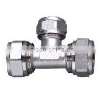 Compression brass fitting - Reducing tee