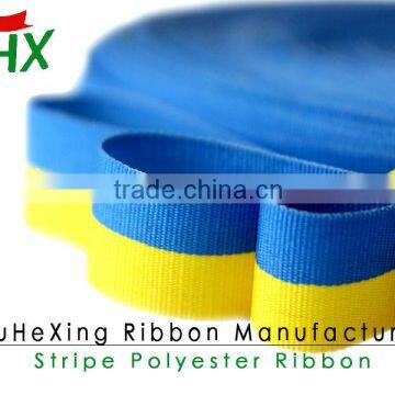 1"Factory Supply Blue And Yellow Two Colors Stripe Grosgrain Ribbon For Garment Accessories