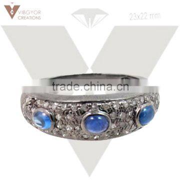 Diamond Blue Sapphire Ring, 92.5 Sterling Silver Sapphire Ring, Wholesale Silver Jewelry Manufacturer Supplier