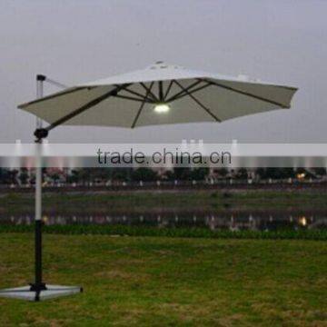 300*300 Leisure Outdoor Solar Patio Umbrella With 32 Led Lights Handle Crank and USB Charger and Marble Base