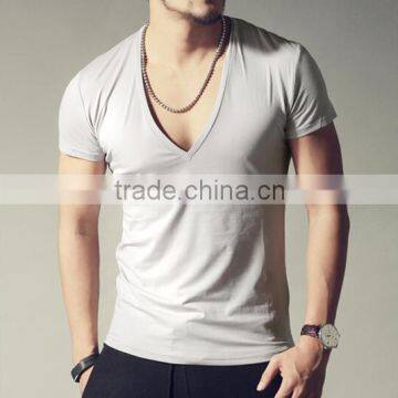 Men Deep V-neck Sexy Summer New Design Cotton Short Sleeve T-shirt Tops Tees