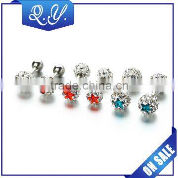 Double Beautiful Ball Colored Crystal Earrings Jewelry Body Piercing Ear Stud Fashion Jewelry