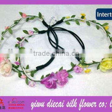 Braid&elastic rubber band/Fabric rose flower/leaf Wreath