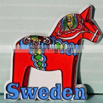 Most popular Custom magnetic memo board,Wooden Horse of Sweden 3d custom soft pvc magnet,car shape fridge magnet ---DH20339
