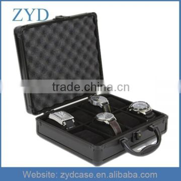 China Factory Price Black Metal Case Aluminum 8 Watch Organizer With Foam ZYD-HZMwb009