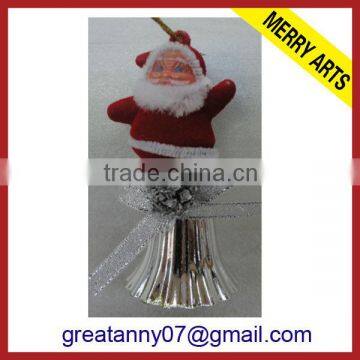 china yiwu wholesale market supplier flashing christmas decoration silver bell with santa clause