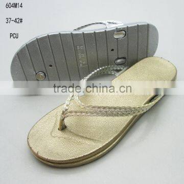 New design solid color women thick PCU flip flops