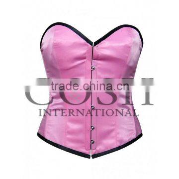 Overbust Corset in Pink Satin With Black Trims Ci-1102