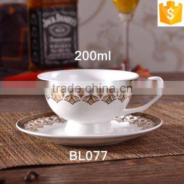 Embossed Golden Color With Black 200ml Bone China Cup With Saucer