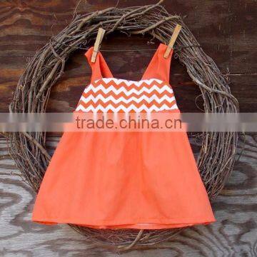 (CS834#orange&grey)Lovely cheveron design for 2pc outfit woven cotton baby girl dress and ruffled short pants