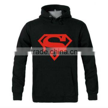 Black silk screen superman printed hoodies for men