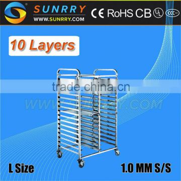 Hot Sales Stainless Steel 10 Layers Bakery Cooling Rack Trolley Handle And Square Tube Foldable Trolley