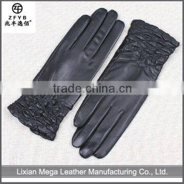 Ladies fashion dress leather car driving gloves with skin tight cuff