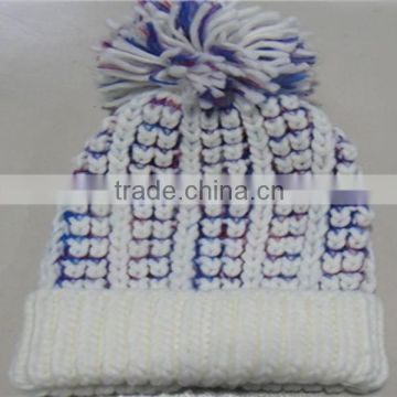 2014 hot sale winter warm cuffed hat with pompom