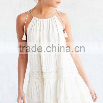 White Pretty Design Double With Crochet Inset Midi Dress for 2016 Women