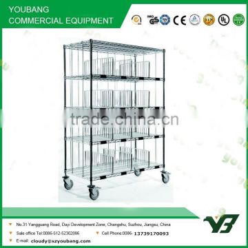 2015 hot sell NSF 48x14 inch 5 layer chrome wire tire shelf with 4 inch wehels(YB-WS051)