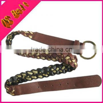 dark brown lady fashion fake leather rope knitted belt