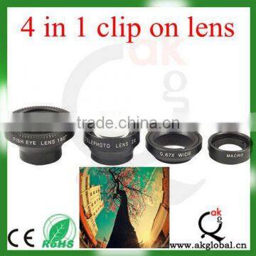 4 in 1 wide angle lens+macro lens+fisheye lens universal