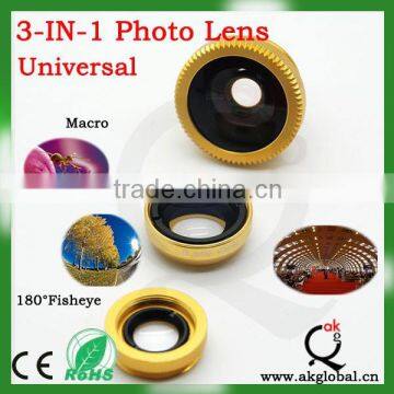 China supplier universal clip 3 in 1 lens fisheye wide angle macro mobile phone lens