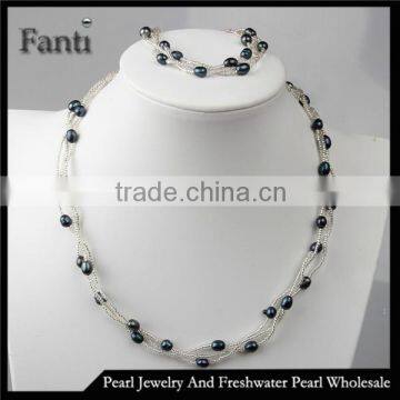 Black cheap cultured pearl sets/Real freshwater pearl set