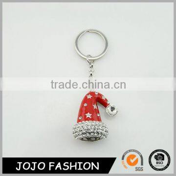 Hot Sale Rhinestone Christmas Hat Red Christmas Gift Keychain