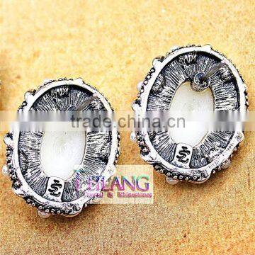 Oval Borders Alloy Earrings Set In Pearl Stud Earrings photo-3