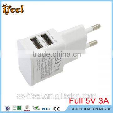 5V 3A 2 port dual usb wall charger EU/ US plug for samsung for Iphone charger