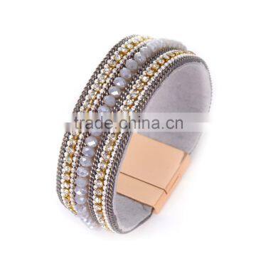 Custom Crystal Leather Bracelet Rhinestone Bead Wrap Bracelet Fashion Leather Bangles Jewellry