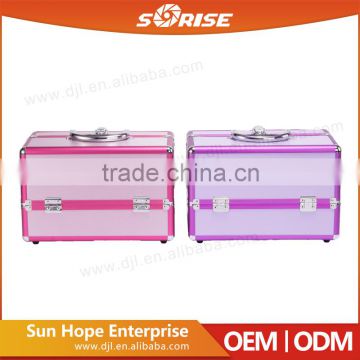 Sunrise essential pro aluminum makeup train case with rolling tray and lock pink purple colors