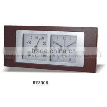 wooden table clock with temperature