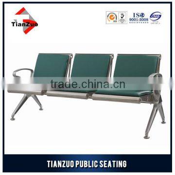 Stainless steel three seat waiting chair with cushions