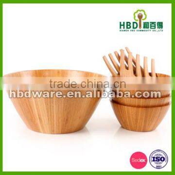 Custom Size Bamboo Wooden Salad Bowls With Serving Fork Set photo-3