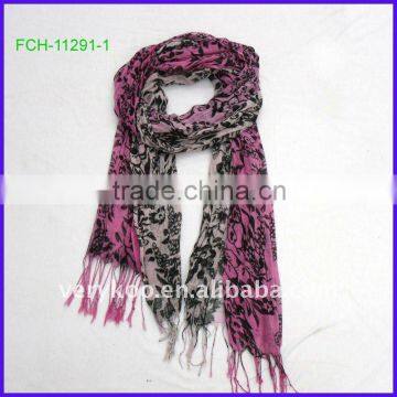 Flower Two Colored Side Long Scarf (FCH-11291-1)