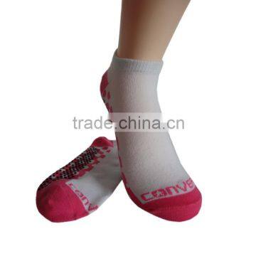 Haining GS custom plain black PVC non slip white and pink polyester women grip socks