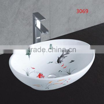 3069 Painted Fish Oval Ceramic Art Basin