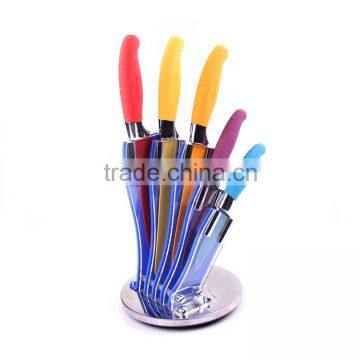 Non-stick Chef Knife Colorful with Kitchen Acrylic Block 6PCS Kitchen Knife set