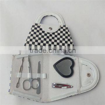 Summer style flecky pattern Small Manicure Set with mirror in PVC Pouch