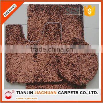 Long Pile Polyester Washable Shiny Chenille 3 Piece Bathroom Mat Sets