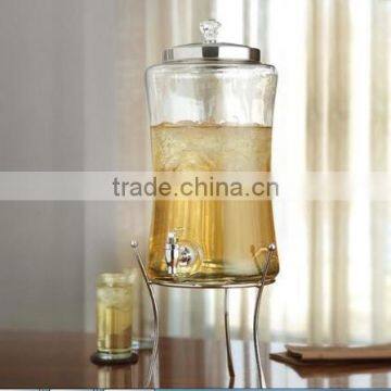 Wholesale Glass Beverage Dispenser Water Luxury Bottle With Golden Stand 6L