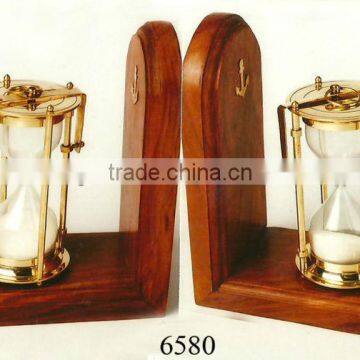 Wooden Brass Nautical Timer Bookend/ Business Gifts