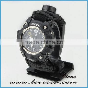 Multifunction Waterproof Survival Paracord Bracelet Watch With Compass Flint Fire Starter Scraper Whistle Gear