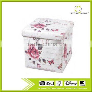 Faux Leather Storage Ottoman Toy Chest Seat with Stylish Flower Pattern Printing