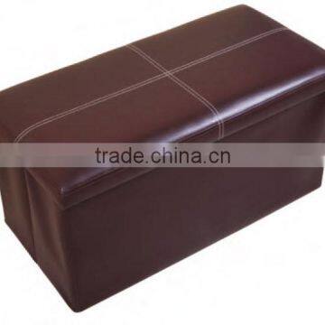 Large Brown Line Design Faux Leather Storage Stool For Home/Office photo-2