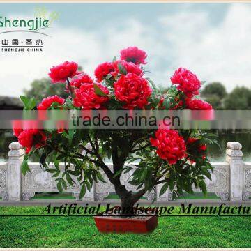 high quality fake peony flower bonsai led lighted flower,led red flower with green leaves could changed light