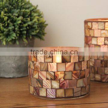 Mosaic Glass Candle Holder Coffee Color Shell Votive Candle Holder photo-3